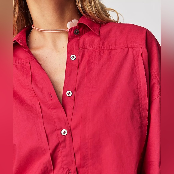 NEW Free People Remade Poplin Shirt In Punch Pink - Picture 4 of 13